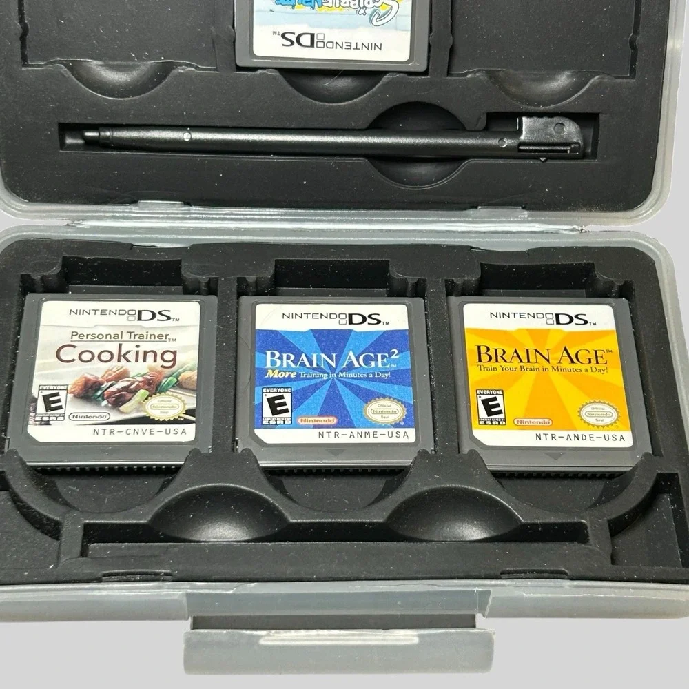 Nintendo DS 4 Game Lot Brain Age 1 & 2 Scribblenauts Cooking w/ Nakiworld Case